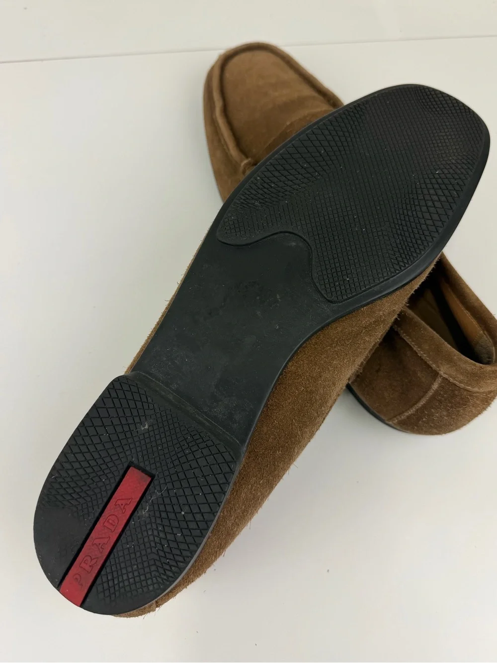 Prada Suede Penny Loafers Brown Size 10 (Fits US 11) Made in Italy